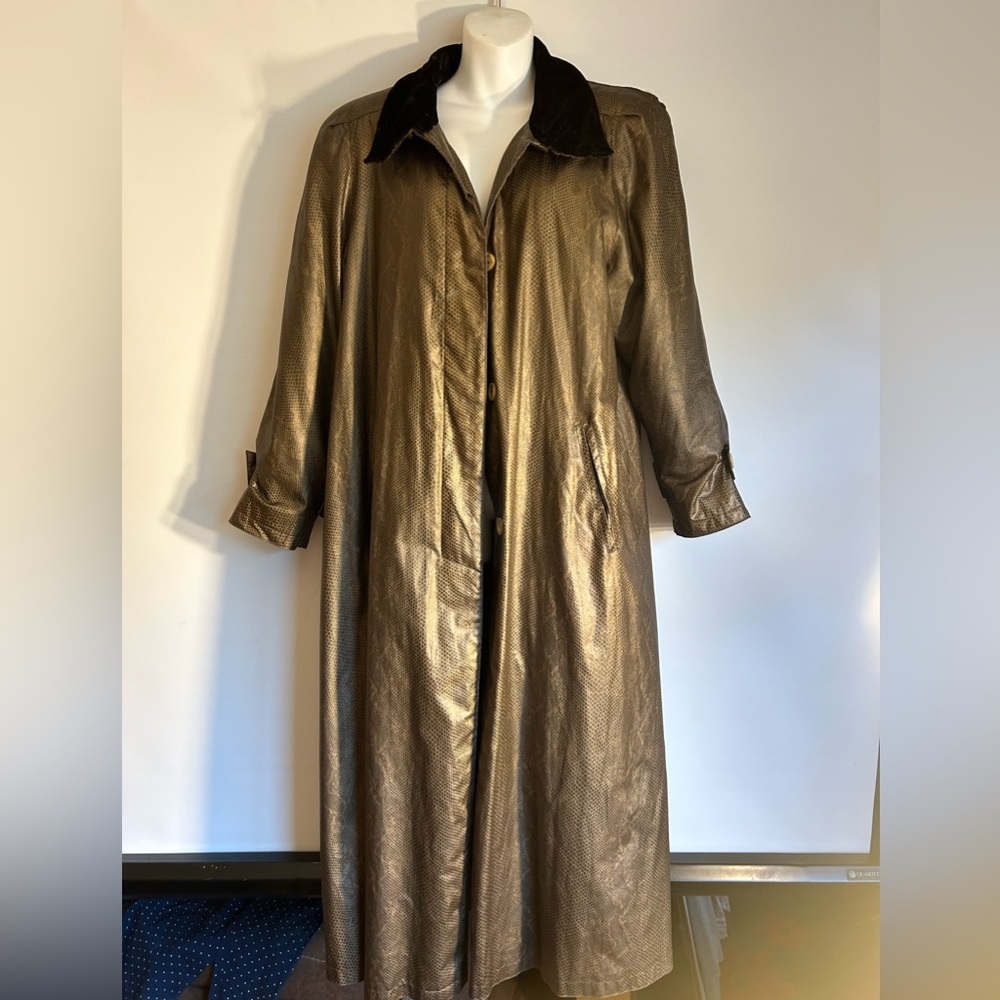 VTG J. GALLERY BROWN FAUX SNAKESKIN TRENCH COAT WITH ZIP OUT LINING WOMEN’S 5/6